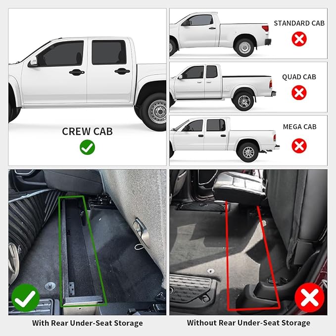LASFIT Floor Mats for Ram 1500 Crew Cab 2025 2026 with Rear Under-Seat Factory Storage Bucket Seat, All Weather TPE Custom Fit Car Mats Floor Liners 1st & 2nd Row, Black