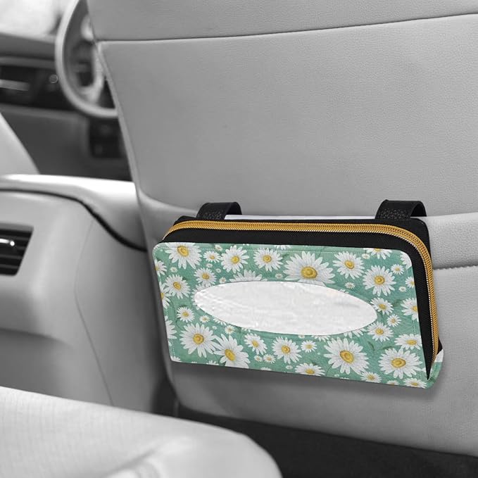 Daisy Flower Car Leather Car Tissue Holder for Car Sun Visor Tissue Box Holder PU Leather Car Visor Accessories Easy to Install