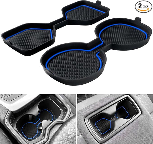 3D Cup Holder Inserts for Toyota RAV4 Accessories 2025 2024 2023 2022-2019 | Silicone Cup Coaster Mats Pad, Center Console Liner, 2Pcs, Blue Trim