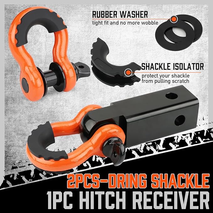 HORUSDY Nylon Heavy Duty Tow Strap Recovery Strap with Hooks 3" x 30Ft - 35,000 LBS Break Strength, 2" Shackle Hitch Receiver + 3/4 D Ring Shackles (2pcs), Recover Your Vehicle Stuck in Mud/Snow