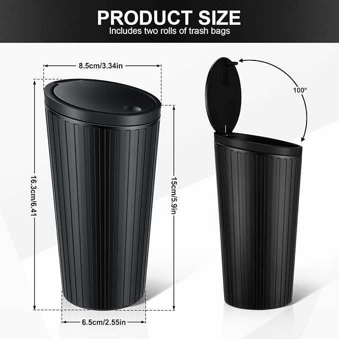 SINGARO Car Trash Can with Lid, Leakproof Mini Garbage Bin for Car Cup Holder, Small Trash Can for Vehicle, Home & Office - Includes 30 Bags, Easy Clean (Black)