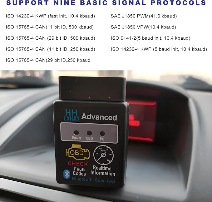 Bluetooth OBD2 Scanner for Car, OBDII Wireless Fault Code Reader Auto Engine Diagnostic Tester w/Exclusive App, Professional Vehicle OBD2 Adapter Scan Tool for Phone & PC