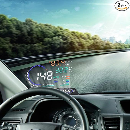 5.5'' HUD Head Display Multi-Color Windshield Screen Projector Vehicle Speed, Vehicle Hud Overspeed Alarm, Display Km/h MPH, OBDII/EUOBD Interface Plug Hud Display Car