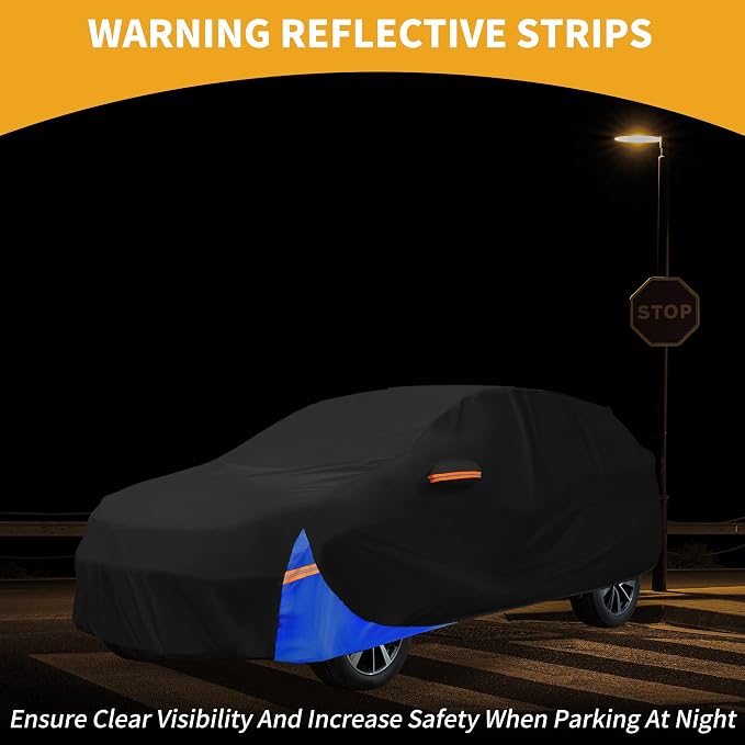 Waterproof All-Weather Universal Car Cover with Right Side Zipper, 190T Polyeste Black Blue Fits for SUV Up to 181" Length