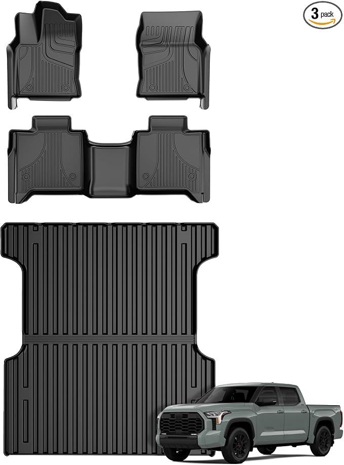 AOMSAZTO Floor Mats for 2022-2026 Toyota Tundra/Tundra Hybrid (Only CrewMax Cab) 5.5FT Truck Bed Mat - All Weather Protection Floor Liners & Bed Liner Set Accessories