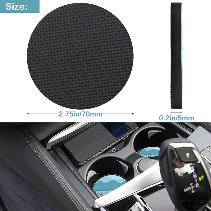 Car Cup Holder Coasters, 2 Pack – 2.75" Universal Auto Anti-Slip Insert Coaster, Rubber Car Coasters, Personalized Car Accessories for Women & Men (Adventure Awaits)