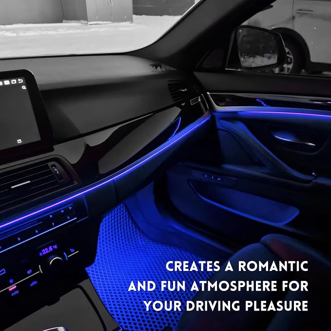 Car LED Strip Light, 12V 24 LEDs RGB Car Atmosphere Lamp with Cigarette Adapter Plug, Vehicle Under Dash Floor Ambient Night Decorative Lighting Kit (Blue)