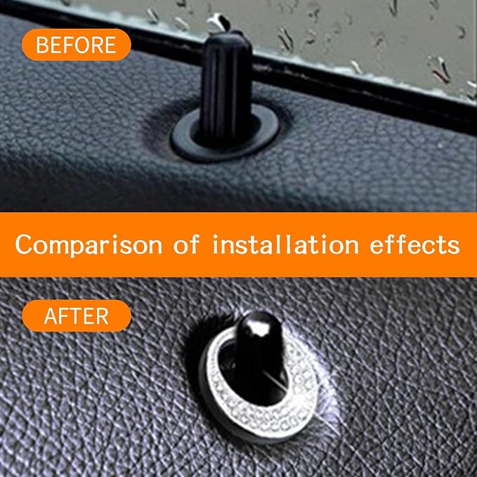 1 Pack 4 Pcs Bling Car Inner Door Lock Covers, Car Bling Accessories For Women Rhinestone, Rhinestones Pull Rod Bolt Decoration Covers Compatible With Mercedes-Benz A,B,C,D,E Class, Gla ,Glc (Black)