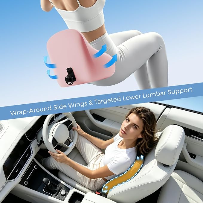 BABUR Ergonomic Memory Foam Lumbar Support Pillow for Car, Back Pain Relief | Ergonomic 100% Memory Foam, Back Pain Relief, Comfort Lower Back Support for Office Chairs, Car Seat, Wheelchair