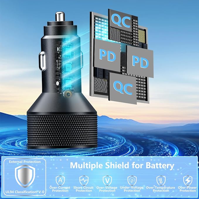USB C Car Charger, Rombica 4-Port 90W USB-C&USB-A Car Power Adapter Dual 45W PD/QC Multiport Type C Fast Charger Car Phone Charger for iPhone 17 17 Pro Max 16 15 14 13 12 11/Galaxy S26 S25/Pixel/iPad