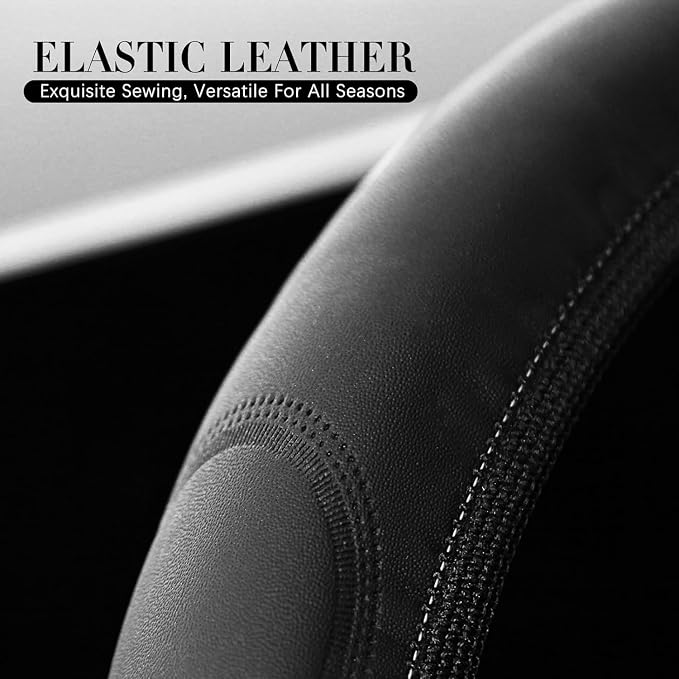 Car Steering Wheel Cover, Leather, Anti-Slip Lining, Universal Fit Nissan, 14.5-15 Inch, Black