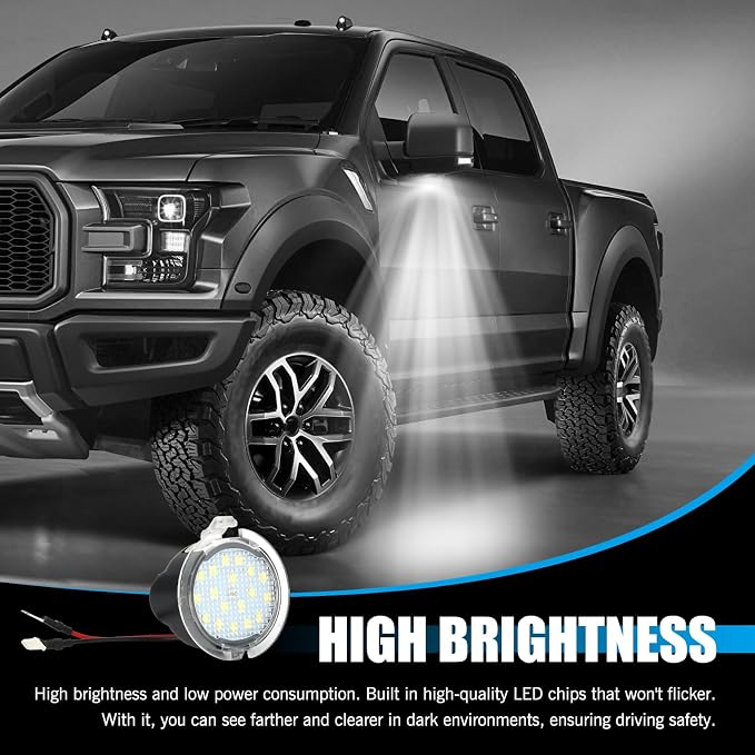 2 PCS Side Mirror Puddle Light, 6500K High Brightness Warning Welcome Light with PC Waterproof Lens, Canbus Decoding Plug and Play Bulb, Compatible with Ford F150 Explorer Edge (White)