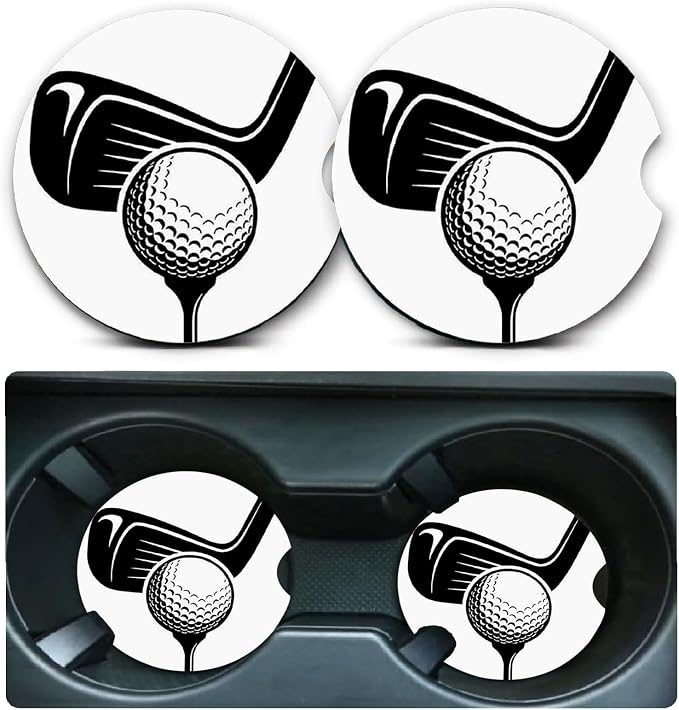 2 Pack Golf Car Cup Holder Coasters Universal Neoprene Coasters | 2.75" Universal Size Anti Slip Rubber Mat, Auto Cup Holder Accessories for SUV Truck, Golf Lovers Gifts for Women Men Mom