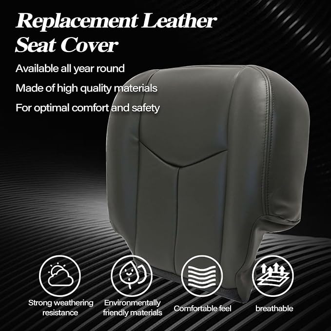 SecosAutoparts Driver & Passenger Bottom & Top Lean Back Dark Gray Without Seat Armrest Leather Seat Cover Compatible With Chevy Silverado Avalanche Tahoe Suburban GMC Sierra Yukon 2003 2004 2005 2006