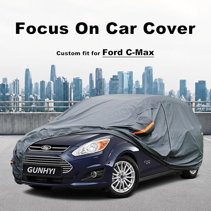 GUNHYI Premium Car Cover Custom Fit Ford C-Max, 16 Layers Heavy Duty Car Cover Waterproof All Weather with Zipper Door for Sun Rain Snow Dust Uv Protection