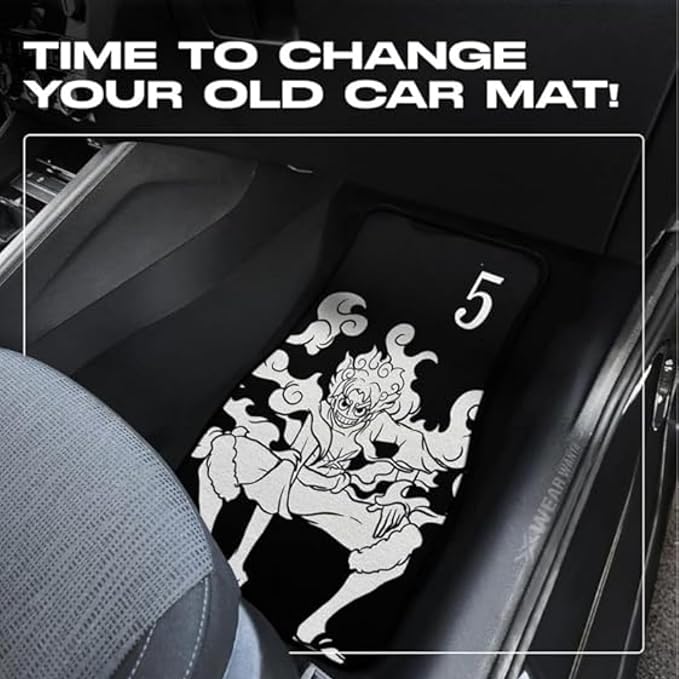 Anime-Inspired Car Floor Mat Set of 2 Front – Non-Slip Waterproof Auto Mats, Universal Fit Anti-Skid Rubber Backing, Interior Floor Mat Accessories for Cars, Trucks & SUVs (Black Gear 5)