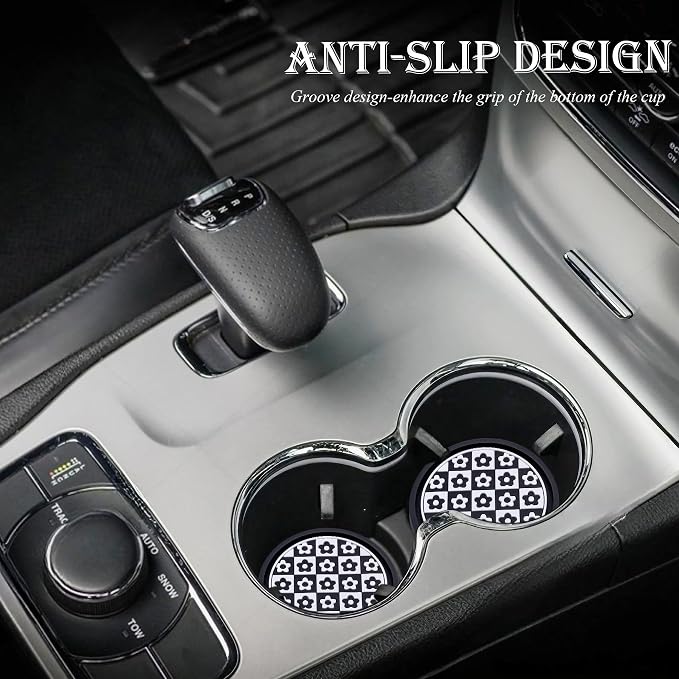 2 Pack Car Cup Holder Coaster – 2.75 Inch Non-Slip Silicone Drink Mat, Universal Fit for Cars, Trucks & SUVs – Cute Auto Accessories for Women & Girls (Little Flower)