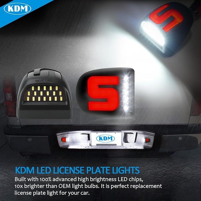 KDM LED License Plate Light with“S”Red Neon Tube fit for 1999-2013 Chevy Silverado GMC Sierra 1500 2500 3500 HD Suburban Tahoe Ca-dillac Escalade EXT Yukon XL,White & Red 2Pcs Pack