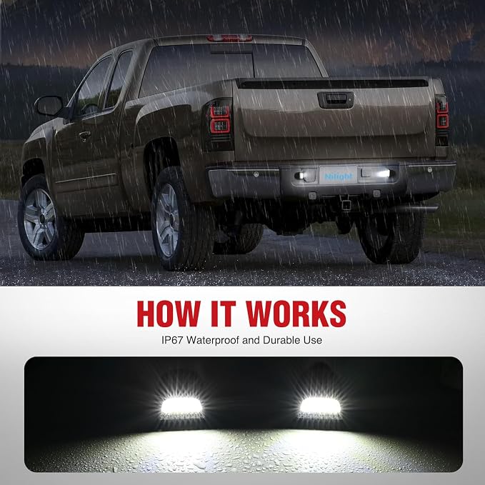 Nilight License Plate Lights Compatible with 1999-2001 2002 2003 2004 2005 2006 2007 2008 2009 2010 2011 2012 2013 Chevy Silverado 1500 2500 3500 GMC Sierra Black housing 6000K White 2PCS Pack