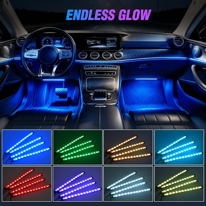 Nilight - TR-06 4PCS 48 LED Interior Lights DC 12V Multicolor Music Car Strip Light Under Dash Lighting Kit with Sound Active Function and Wireless Remote Control, 2 Years Warranty