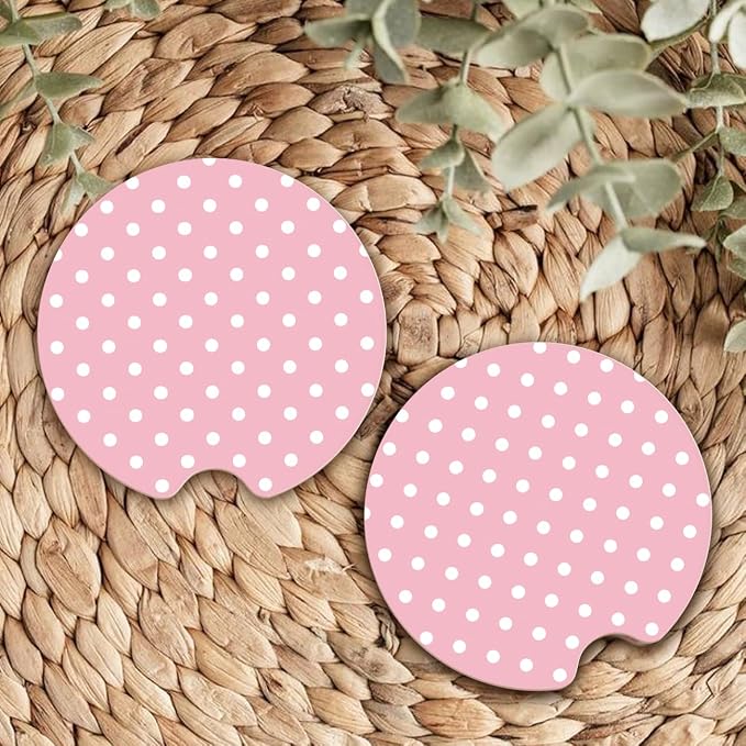 Ceramic Car Coasters – Absorbent Car Cup Holder Coaster Set for Women, Cute Aesthetic Car Accessories for Girls, 2 Pack (Magenta)