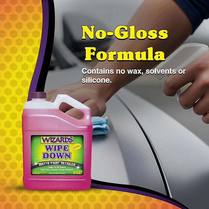 Wizards - Wipe Down Quick Detailer Spray, Matte Finish Car Polish, Automotive Clear Coat for Flat Clear, Suede, Denim Finishes, Car Care Kit Essential for General Finishes, 1 Gallon