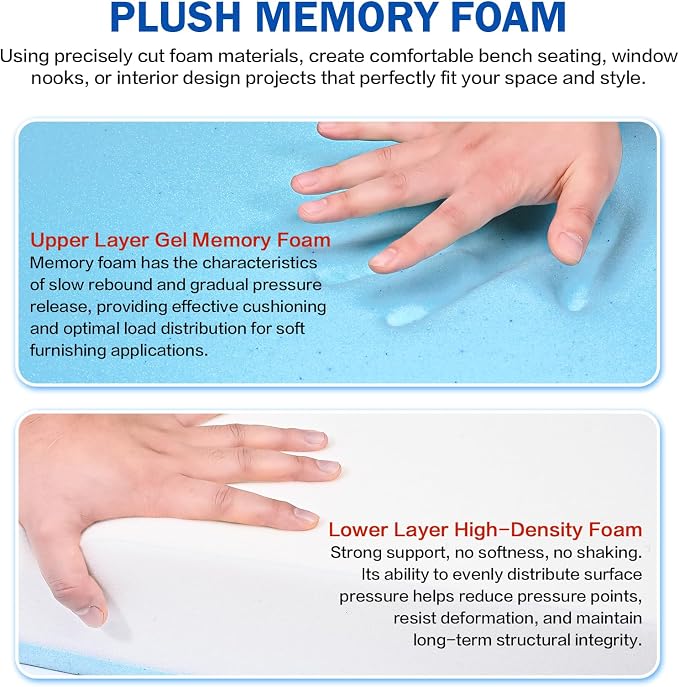 High Density Upholstery Foam Cushion - 5" Thick x 24" x 72", Gel Memory Foam Support Padding for Seat Cushion Replacement, DIY Projects, Sofa Mattress Support