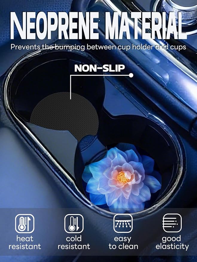 WOCOCN Car Coasters,Cup Holder Coasters for Car,2.75inch Anti Slip and Absorbent,Cute Automotive Interior Accessories for Cup Holder,Pack of 2 (Blue)