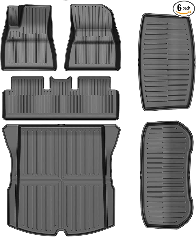 6-PCS All-Weather TPE Floor Mats Compatible with 2024-2026 Model 3 Highland | Flexible, waterproof, stain-proof, anti-slip, easy-clean interior guards