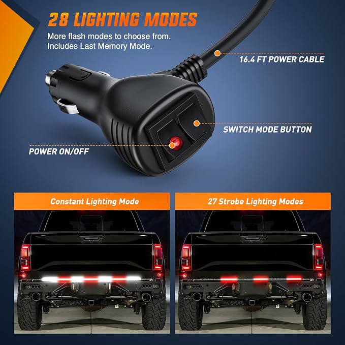 Nilight 60 Inch Truck Tailgate Strobe Light Strip Tail Emergency Bar Rear Window Warning Lamp Ultra-Bright Double Row 360 LED for Pickup Trailers Construction Vehicles Car SUV, Red White