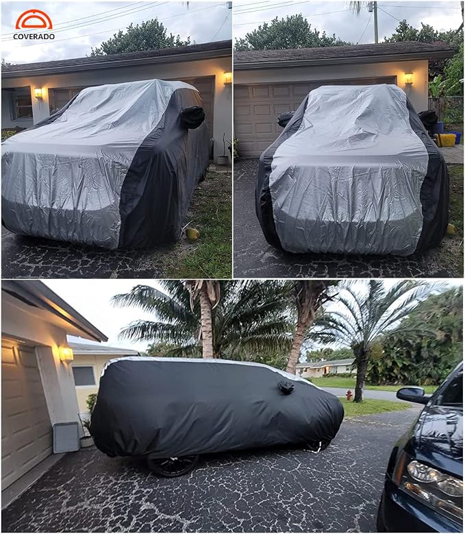 Coverado SUV Car Cover Waterproof All Weather, Outdoor Full Size Car Covers for Automobiles, Rain Sun UV Dust Protection Car Cover, Seam-Sealed Waterproof Car Covers Universal Fit for SUV (206"-215")