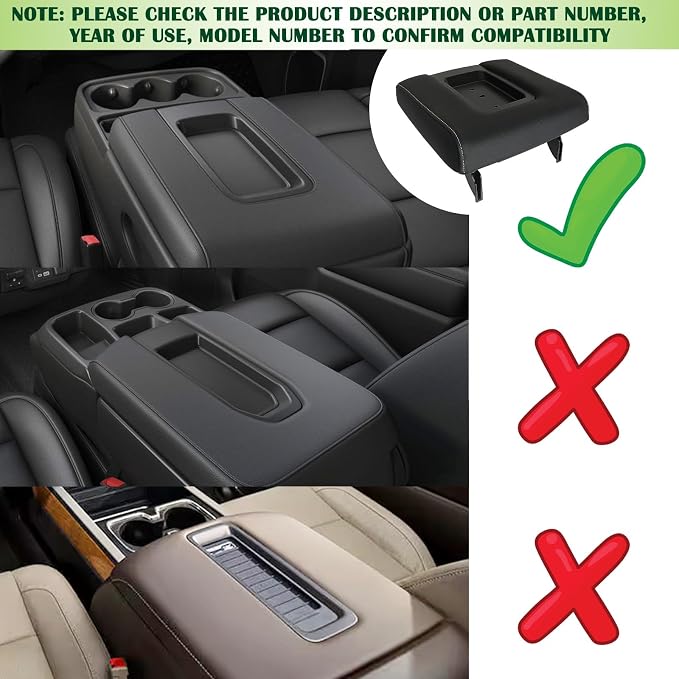 Front Seat Center Console Armrest Lid with Base Black Compatible with 2014-2019 Chevrolet Chevy Silverado Suburban Tahoe GMC Sierra Yukon XL Replaces 22881398 22876379