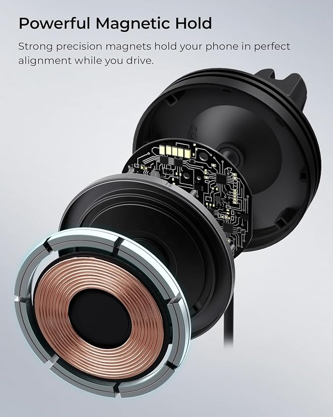 iOttie Velox Qi2 Mini Wireless Charging Car Mount - MagSafe Compatible Air Vent Phone Mount with 15W Charging for Qi2-enabled Smartphones Including iPhone 12,13,14,15,16 and 17. Car Charger Included.