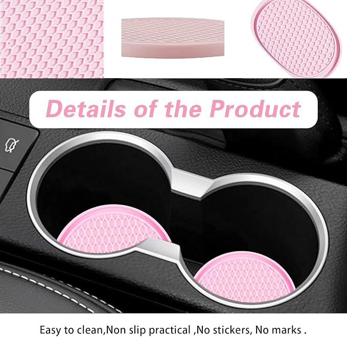 ijuicy 4 PCS Car Cup Holder Coaster, 2.75 Inch Non-Slip Insert Coaster, Silicone Car Coasters, Honeycomb Shape Waterproof Cup Mats, Universal Car Interior Accessories (Pink)