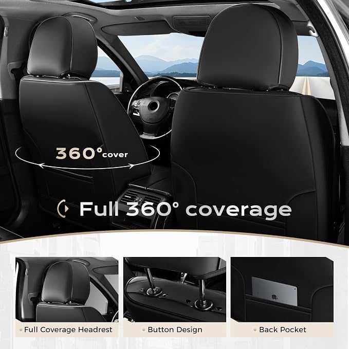 Coverado Car Seat Covers, Seat Covers for Cars, Waterproof Leather Auto Seat Protectors, Leather Car Seat Cushion, Car Interiors Accessories Universal Fit for Most Cars