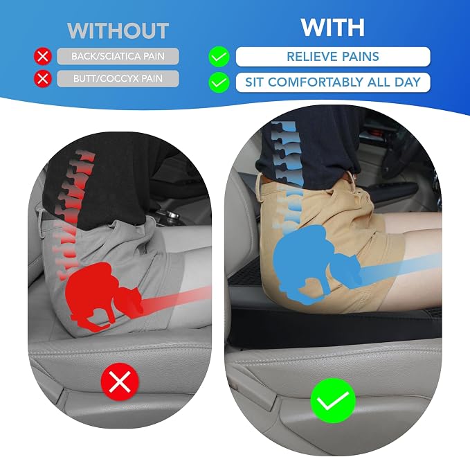 Lofty Aim Car Seat Cushion, Car Seat Pillow, Automotive Cushion | Memory Foam Car Seat Cushion for Long Driving, Butt Pillow for Pain Relief, Driver Seat Cushion for Car, Truck, Office, Black