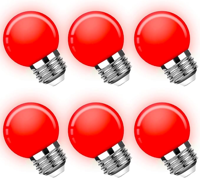 LED Red Light Bulbs, 15W Equivalent 1W E26 LED Lights, Small G14 Globe Vanity Colored Bulbs for Night Lights Bulb Outdoor Indoor Halloween Christmas Decor Lighting, 6 Pack