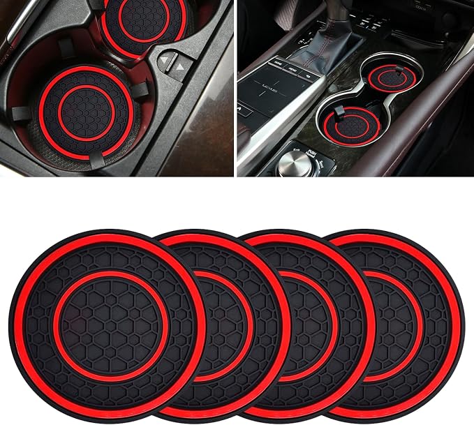 Car Cup Coasters - 4 Pack 2.75 Inch Diameter Universal Auto Anti Slip Cup Holder Insert Coaster, Suitable for Most Car Interior Accessories(Red) (4)