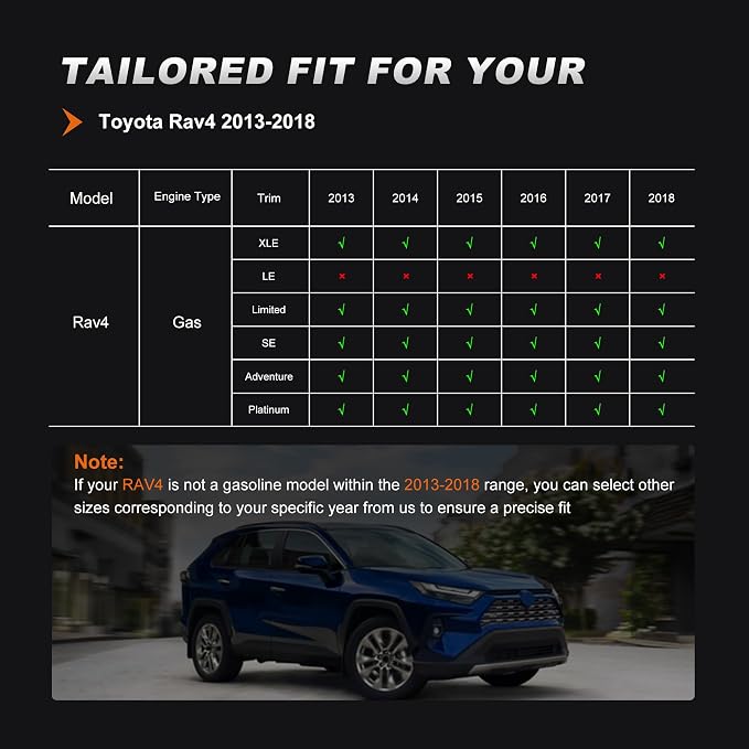 AOMSAZTO Custom Fit Seat Covers for Toyota RAV4 2013-2018 | Limited XLE SE Platinum Adventure (NOT for Hybrid) Full Set Faux LeatherAirbag Compatible Waterproof Black