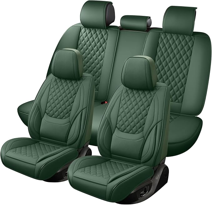 Car Seat Covers Full Set,5 Seat Leather Seat Covers for Cars,Front Seats and Back Seat Cover,Waterproof Car Seat Cushion Protectors,Universal Fit for Most Cars SUV Trucks (Green, Full Set)