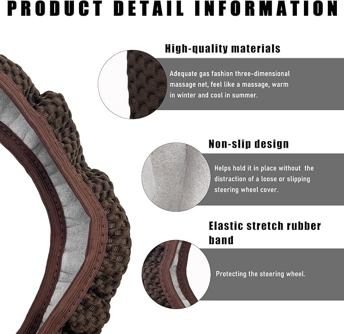Wevdn Elastic Stretch Steering Wheel Cover, 15"×15" Microfiber Breathable Ice Silk Steering Wheel Protector, Anti-Slip Elastic Steering Wheel Cover for Men Women, Car Accessories (Brown)