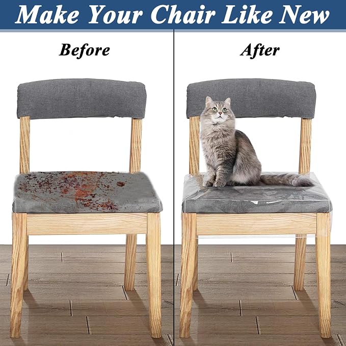 6 Pack Plastic Chair Covers for Dining Chair, Plastic Seat Covers for Dining Chairs, PVC Seat Protector, Waterproof Kitty Scratch Resistant for Most 16-18 Inches