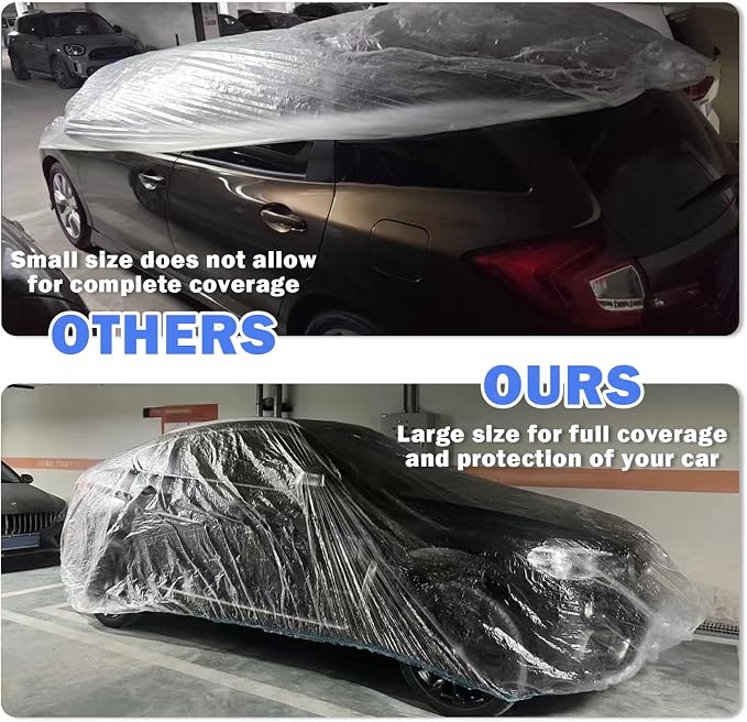 Plastic Car Cover with Elastic Cord,21.32x12.46 Ft Car Covers for Automobiles to Isolate from Dust/Rain,Clear Vehicle Accessories Disposable Cars Covers Fit Cars & Small SUVs