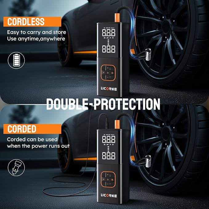 LICORNE Tire Inflator Portable Air Compressor, 5X Faster Portable Air Pump for Car Tires with 18000mAh Battery