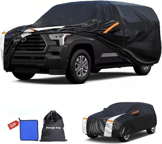 10 Layers Car Cover Custom Fit for Sequoia 100% Waterproof All Weather Automobiles, Gift with Towel, Heavy Duty Car Covers for Rain Sun UV Protection with Door Zipper.