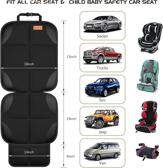 SMART ELF 2 Pack in Gift Box Car Seat Protector, Protect Child Seats with Thickest Padding and Non-Slip Backing Mesh Pockets for Baby and Pet, Sedan SUV Truck (Black)
