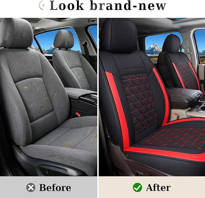 Coverado Seat Covers for Dodge Ram, Waterproof Front Car Seat Covers for Truck Compatible with 2002-2026 Dodge Ram 1500 2500 3500 Crew Double Mega Quad Cab(Red)