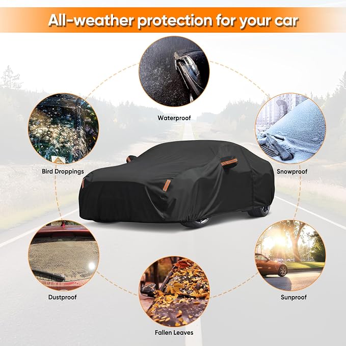 Car Cover Custom Fit for Ford Mustang 1994-2026, Outdoor Waterproof All Weather Heavy Duty Full Exterior GT Cover for Sun Rain Snow UV Dust Protection with Door Zipper