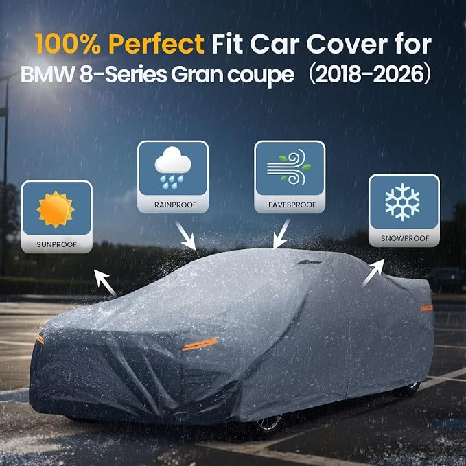 Waterproof 8-Series Gran Coupe(2018-2026) Car Cover with Breathable Vents, [Upgrade] Premium Covers with Cotton Liner and Zipper Door, Sun Rain Snow Dust Uv Protection.(Gift with Towel)