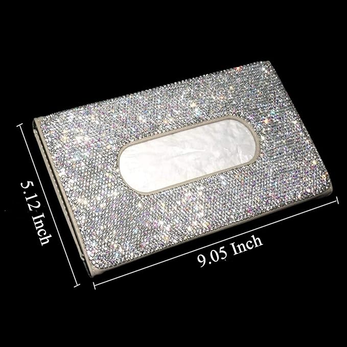 【2026 Upgraded】 Bling Car Sun Visor Tissue Box with Refills Paper Towels, PU Leather Backseat Mask Case,Crystal Sparkling Napkin Holder, Handmade Decoration Accessories for Women,Girls,Ladies as Gift